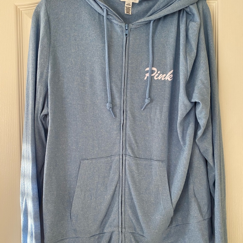 Victoria Secert Pink zip-up sweatshirt- baby blue